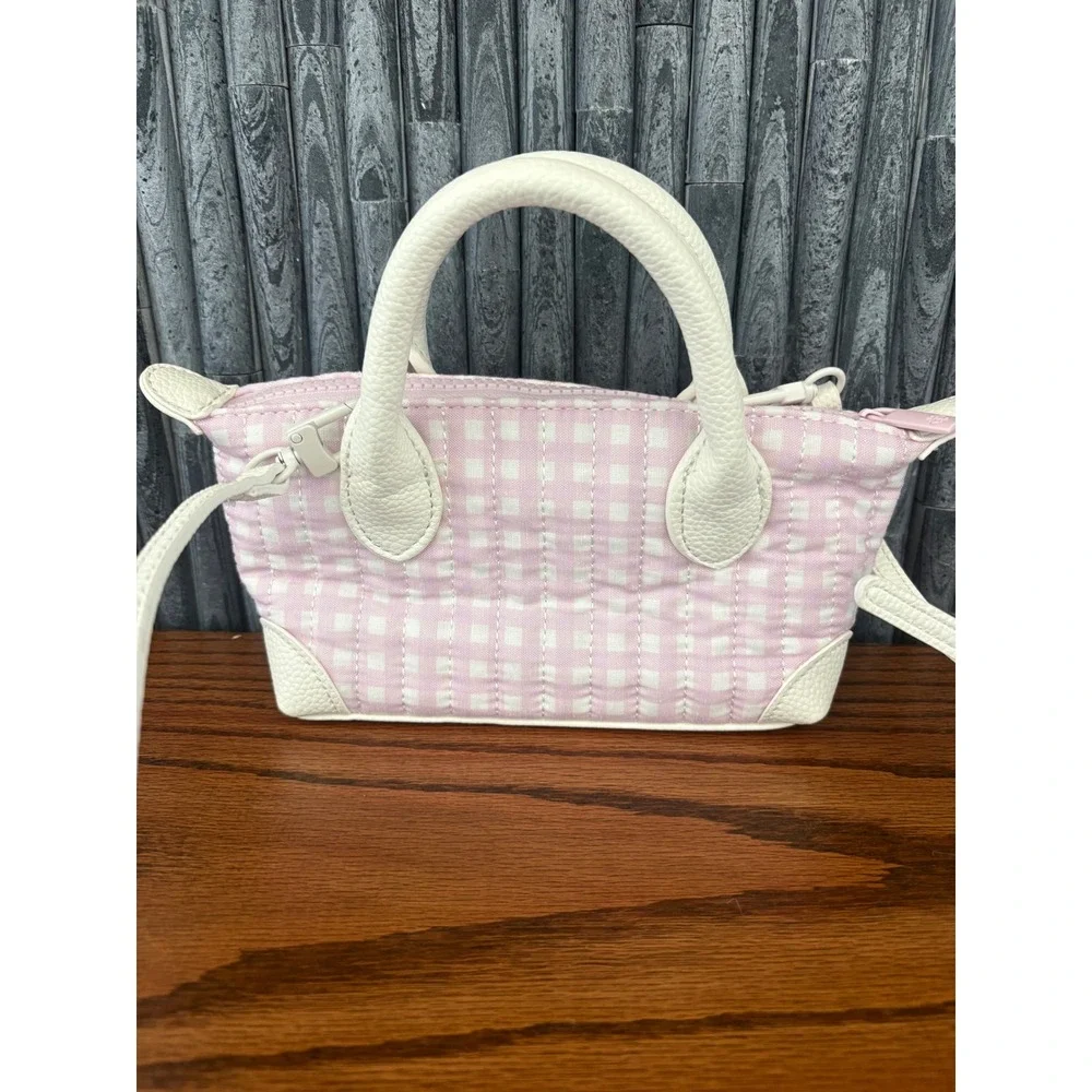 Nanette‎ Lepore Pink Gingham Quilted Mini Crossbody Bag White Trim Small Satchel